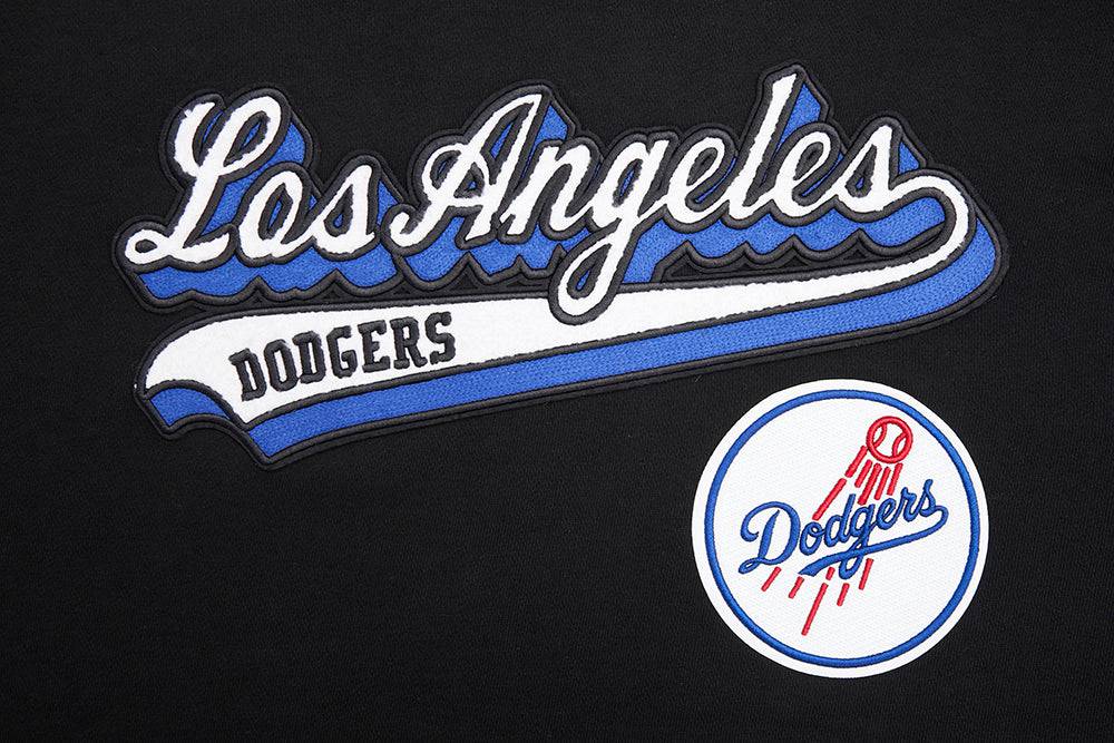 MLB LOS ANGELES DODGERS SCRIPT TAIL MEN'S RIB FLEECE PULLOVER HOODIE (BLACK/DODGER BLUE)