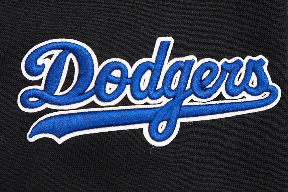 MLB LOS ANGELES DODGERS SCRIPT TAIL MEN'S RIB FLEECE PULLOVER HOODIE (BLACK/DODGER BLUE)