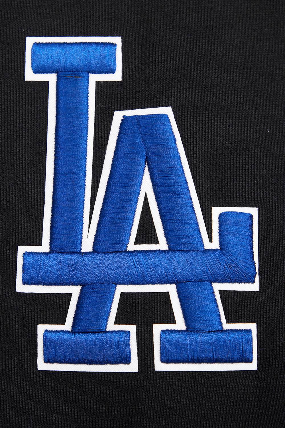 MLB LOS ANGELES DODGERS SCRIPT TAIL MEN'S RIB FLEECE PULLOVER HOODIE (BLACK/DODGER BLUE)