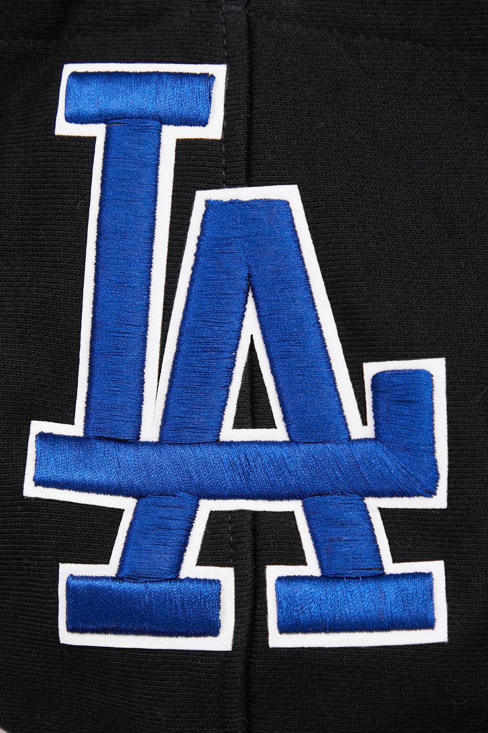 MLB LOS ANGELES DODGERS SCRIPT TAIL MEN'S RIB FLEECE PULLOVER HOODIE (BLACK/DODGER BLUE)