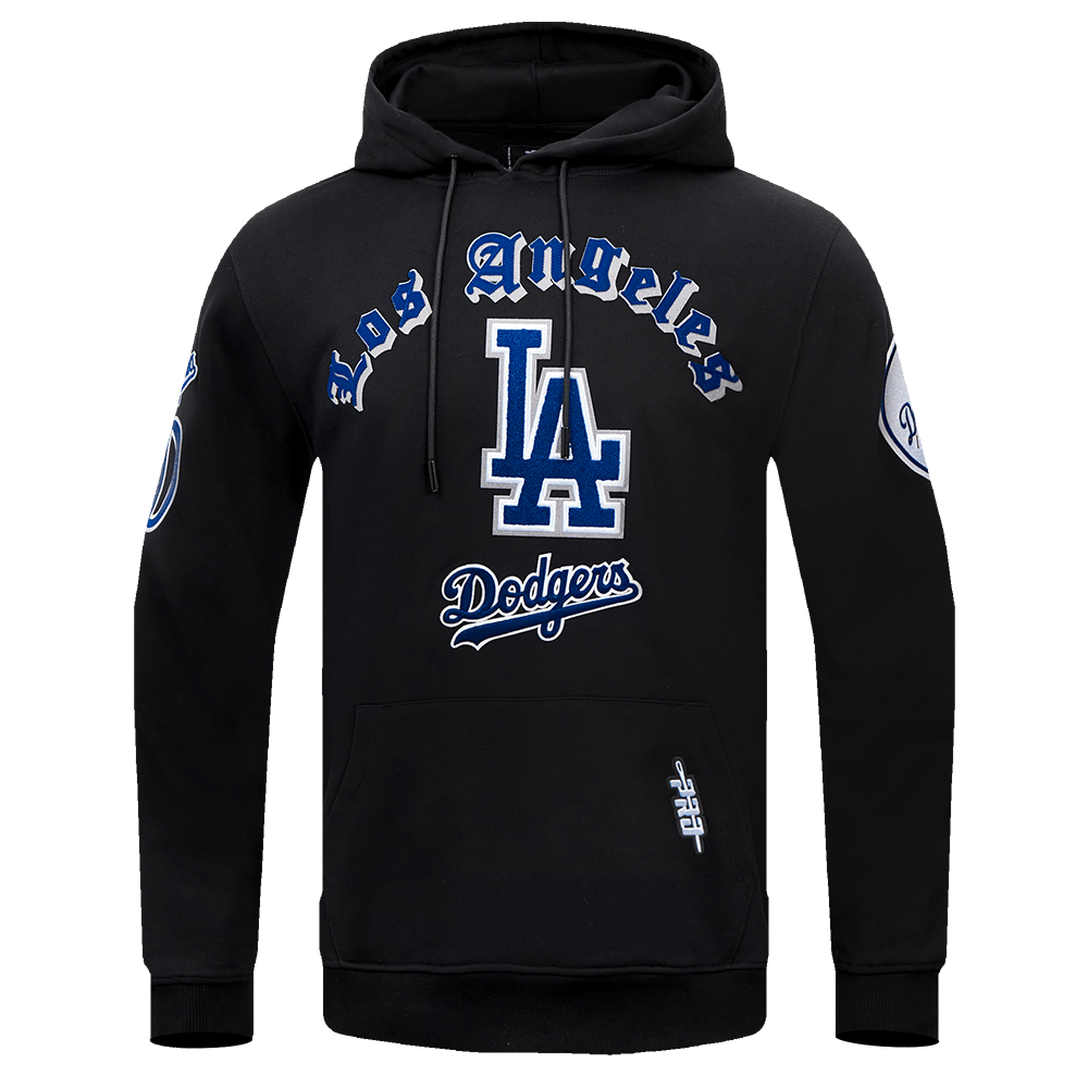 MLB LOS ANGELES DODGERS OLD ENGLISH MEN'S PULLOVER HOODIE (BLACK)