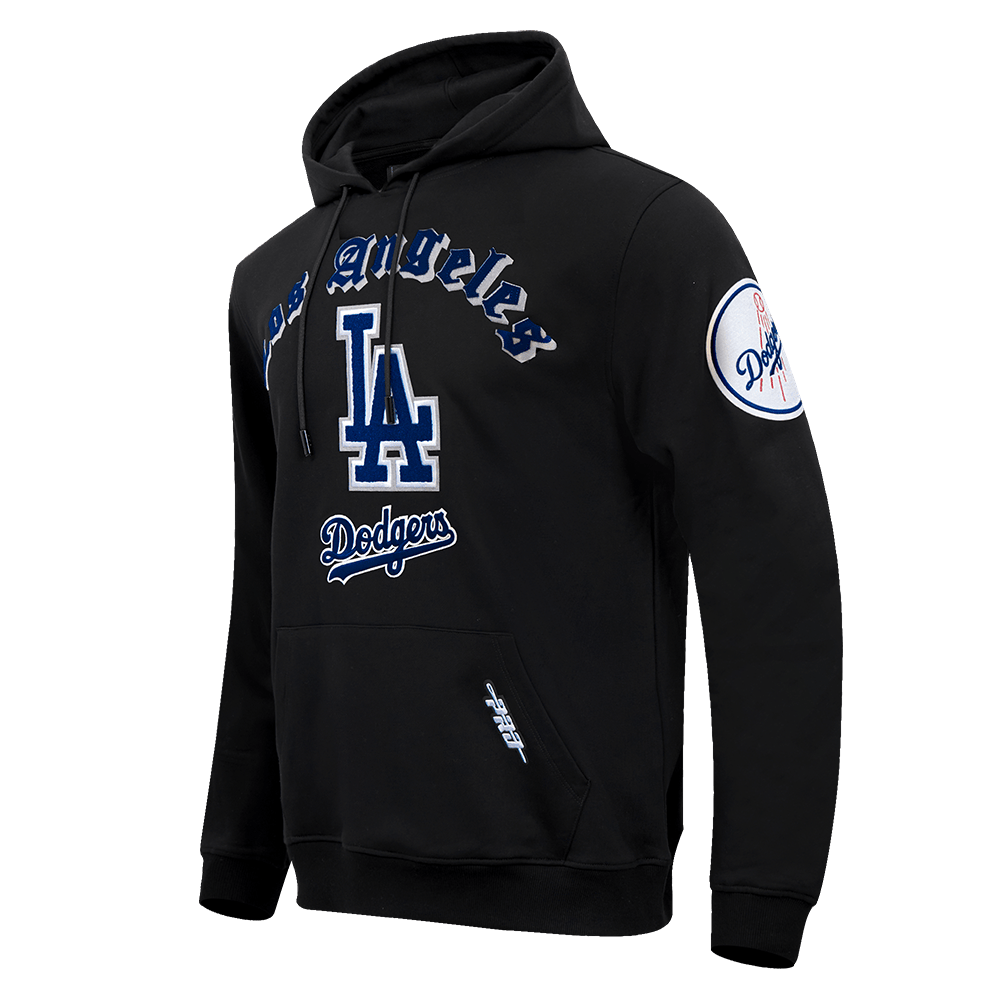 MLB LOS ANGELES DODGERS OLD ENGLISH MEN'S PULLOVER HOODIE (BLACK)