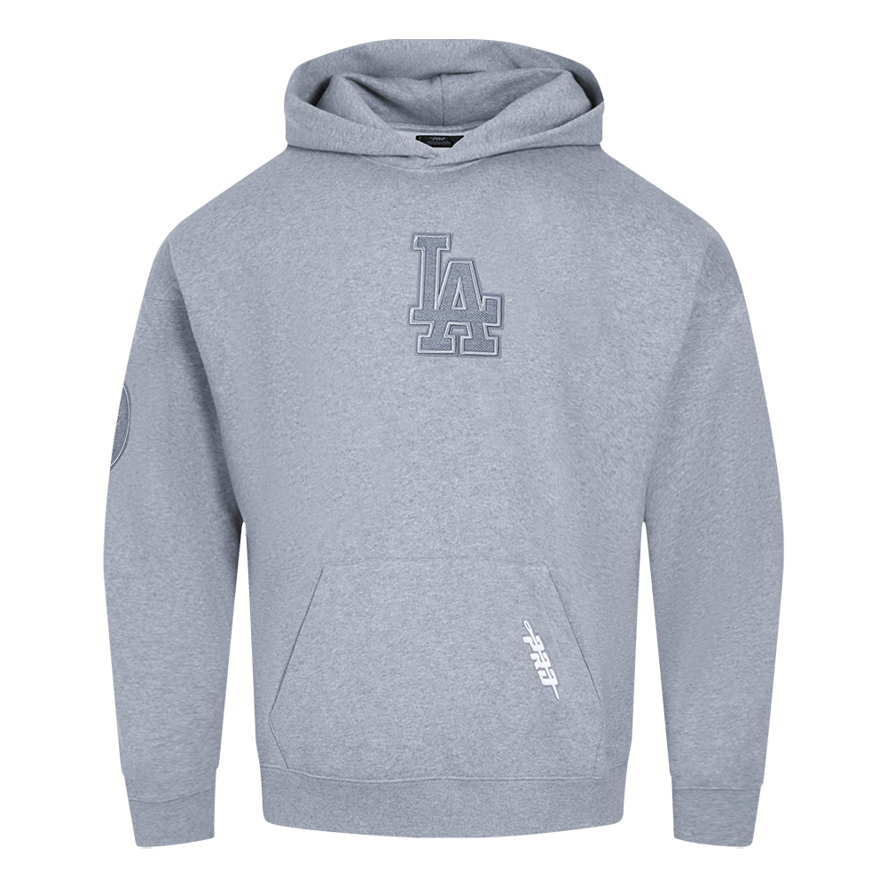 MLB LOS ANGELES DODGERS SUDADERA CON CAPUCHA DE FELPA PARA HOMBRE CON HOMBROS CAÍDOS DE TELA FRENCH TERRY INVERTIDA (GRIS OSCURO MELANGE)