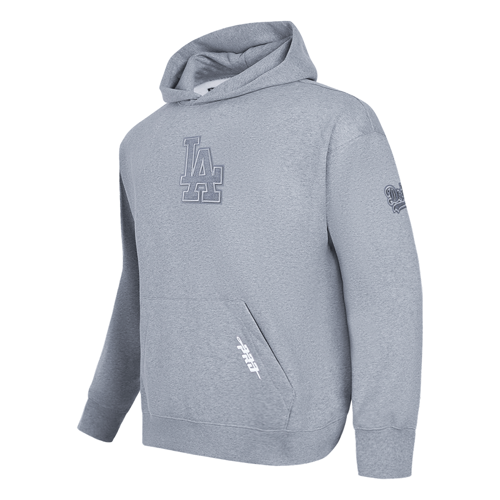 MLB LOS ANGELES DODGERS SUDADERA CON CAPUCHA DE FELPA PARA HOMBRE CON HOMBROS CAÍDOS DE TELA FRENCH TERRY INVERTIDA (GRIS OSCURO MELANGE)