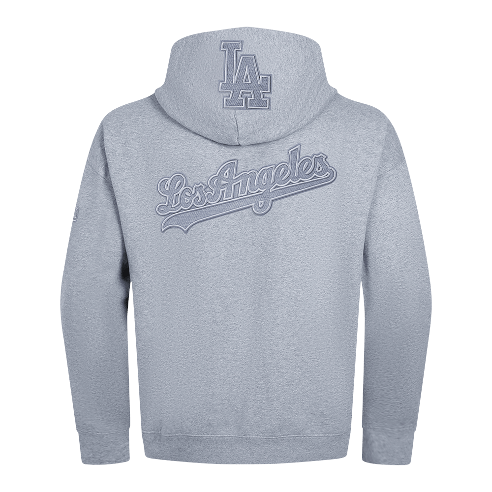 MLB LOS ANGELES DODGERS SUDADERA CON CAPUCHA DE FELPA PARA HOMBRE CON HOMBROS CAÍDOS DE TELA FRENCH TERRY INVERTIDA (GRIS OSCURO MELANGE)