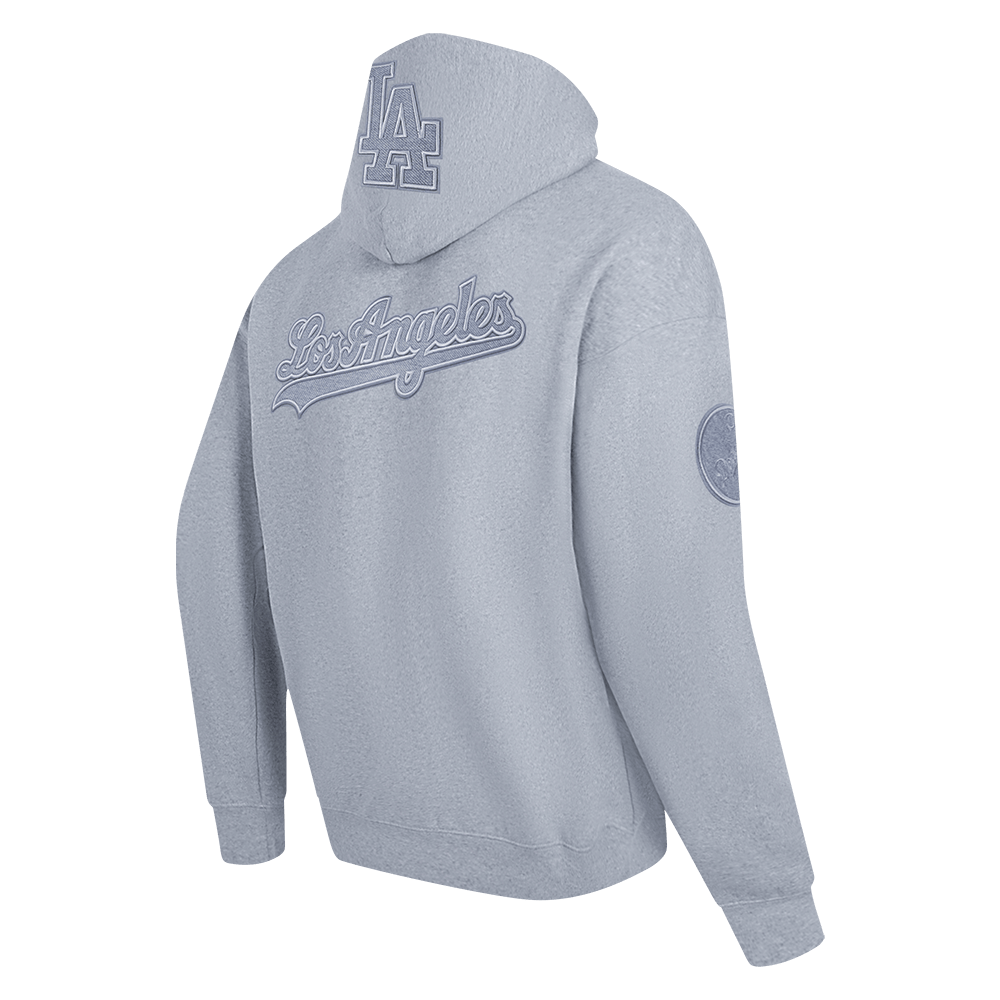MLB LOS ANGELES DODGERS SUDADERA CON CAPUCHA DE FELPA PARA HOMBRE CON HOMBROS CAÍDOS DE TELA FRENCH TERRY INVERTIDA (GRIS OSCURO MELANGE)