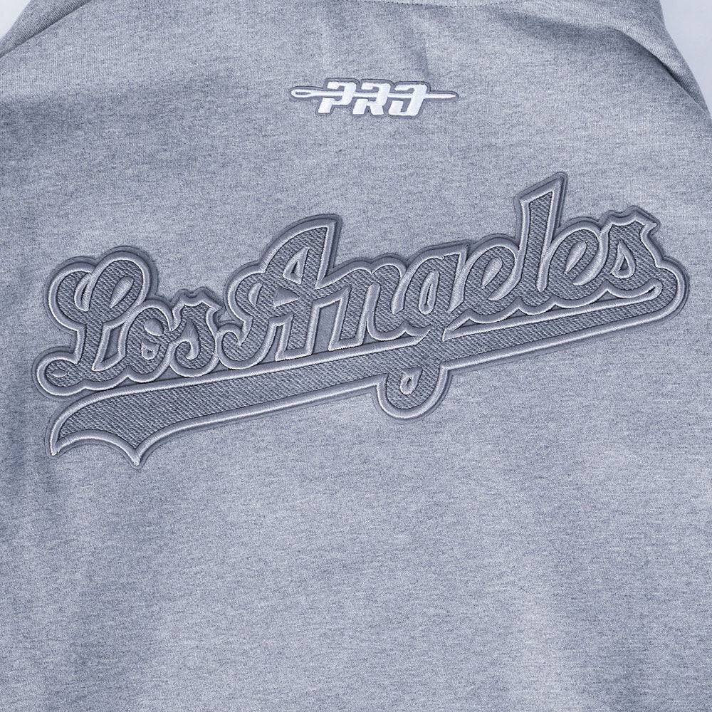 MLB LOS ANGELES DODGERS SUDADERA CON CAPUCHA DE FELPA PARA HOMBRE CON HOMBROS CAÍDOS DE TELA FRENCH TERRY INVERTIDA (GRIS OSCURO MELANGE)