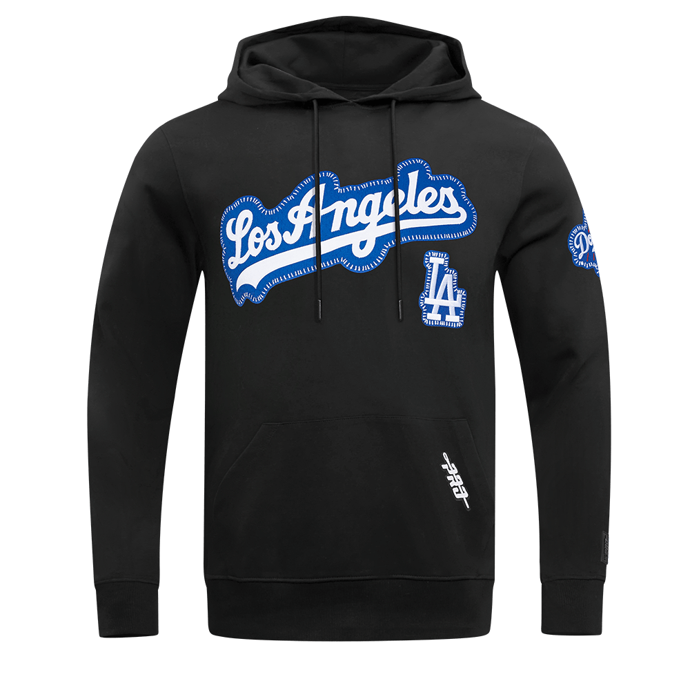 MLB LOS ANGELES DODGERS DIY PICK STITCH MEN'S DOUBLE KNIT PULLOVER HOODIE (BLACK)