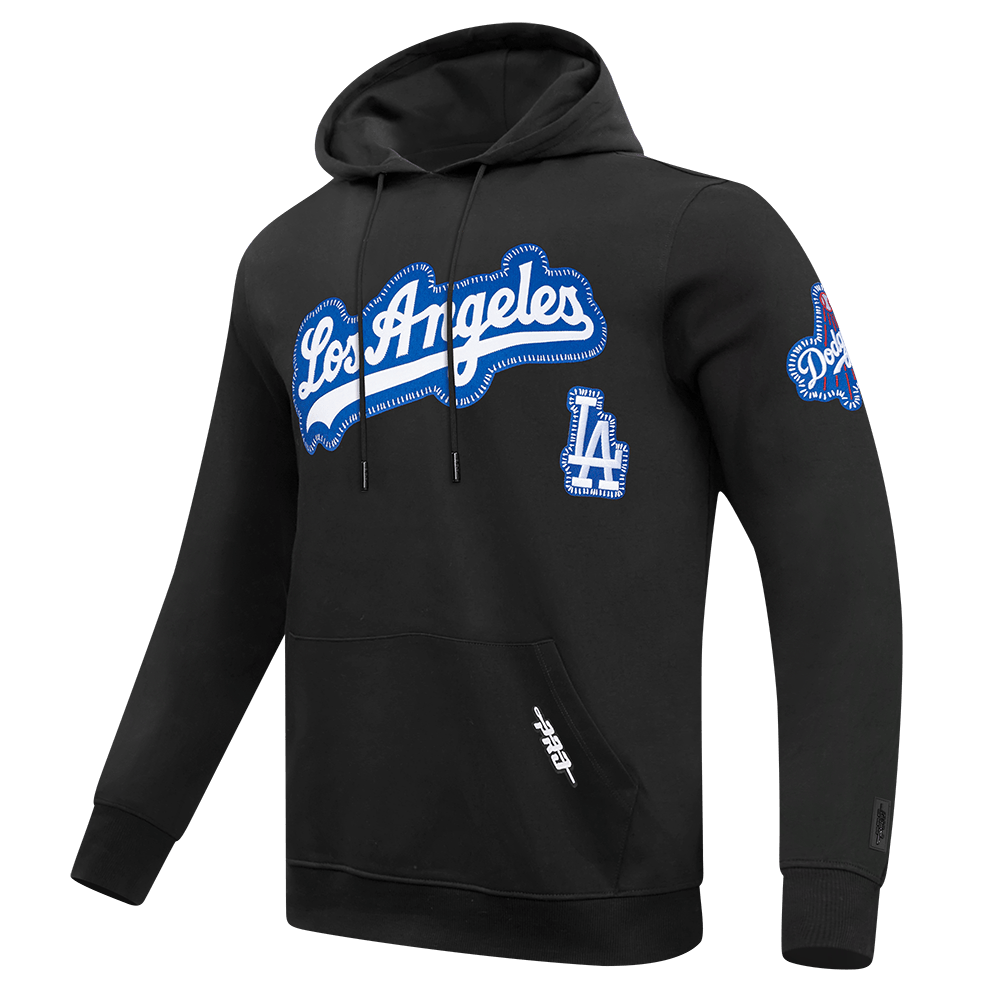 MLB LOS ANGELES DODGERS DIY PICK STITCH MEN'S DOUBLE KNIT PULLOVER HOODIE (BLACK)