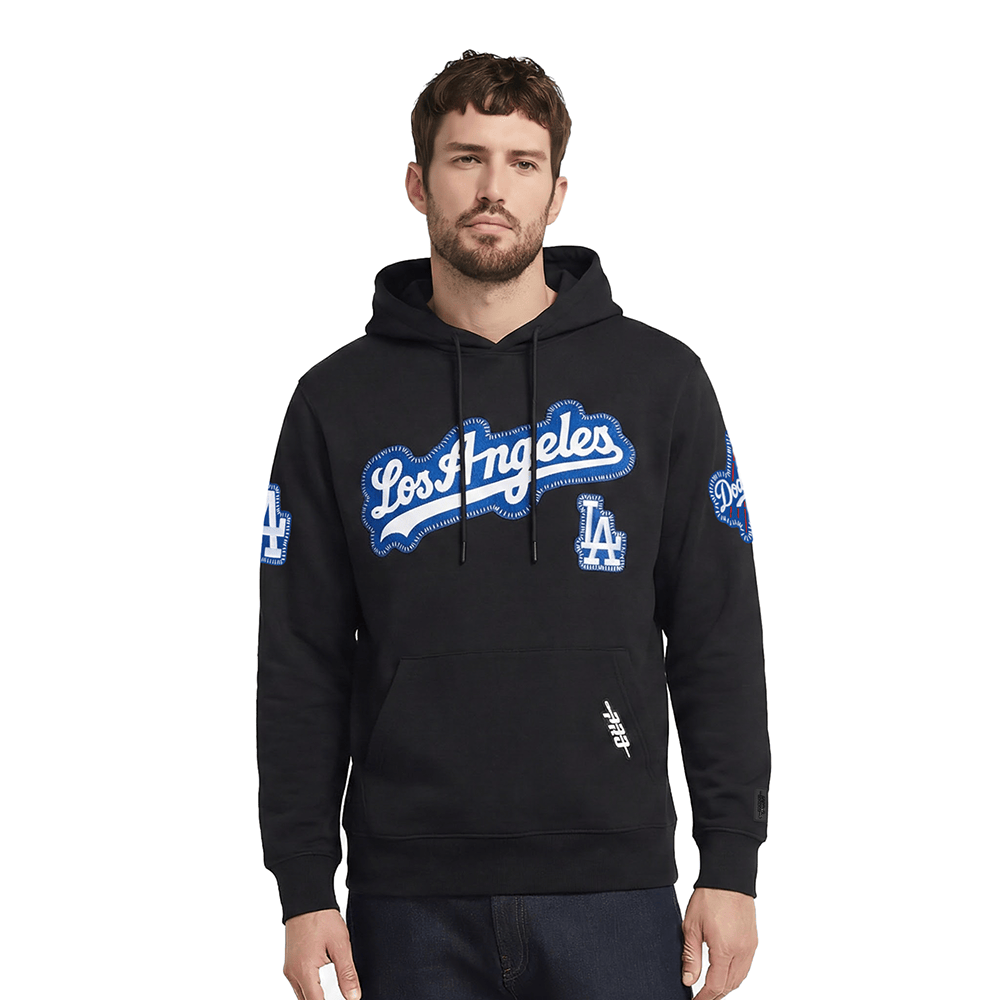 MLB LOS ANGELES DODGERS DIY PICK STITCH MEN'S DOUBLE KNIT PULLOVER HOODIE (BLACK)