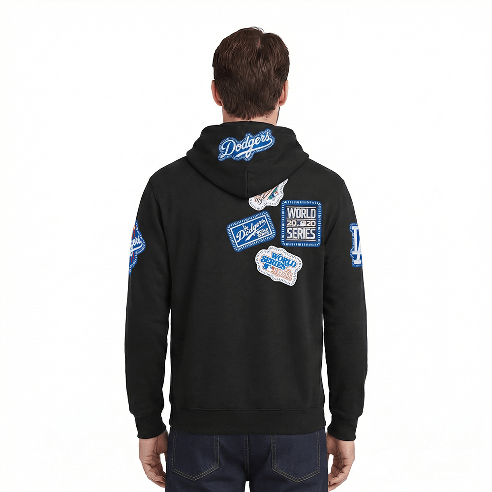 MLB LOS ANGELES DODGERS DIY PICK STITCH MEN'S DOUBLE KNIT PULLOVER HOODIE (BLACK)