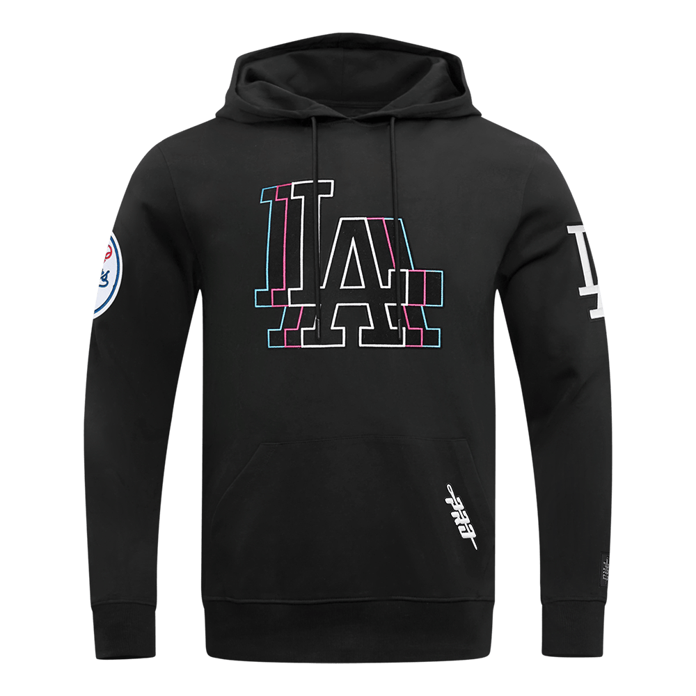 MLB LOS ANGELES DODGERS ECHO LOGO MEN'S FLEECE PULLOVER HOODIE (BLACK)