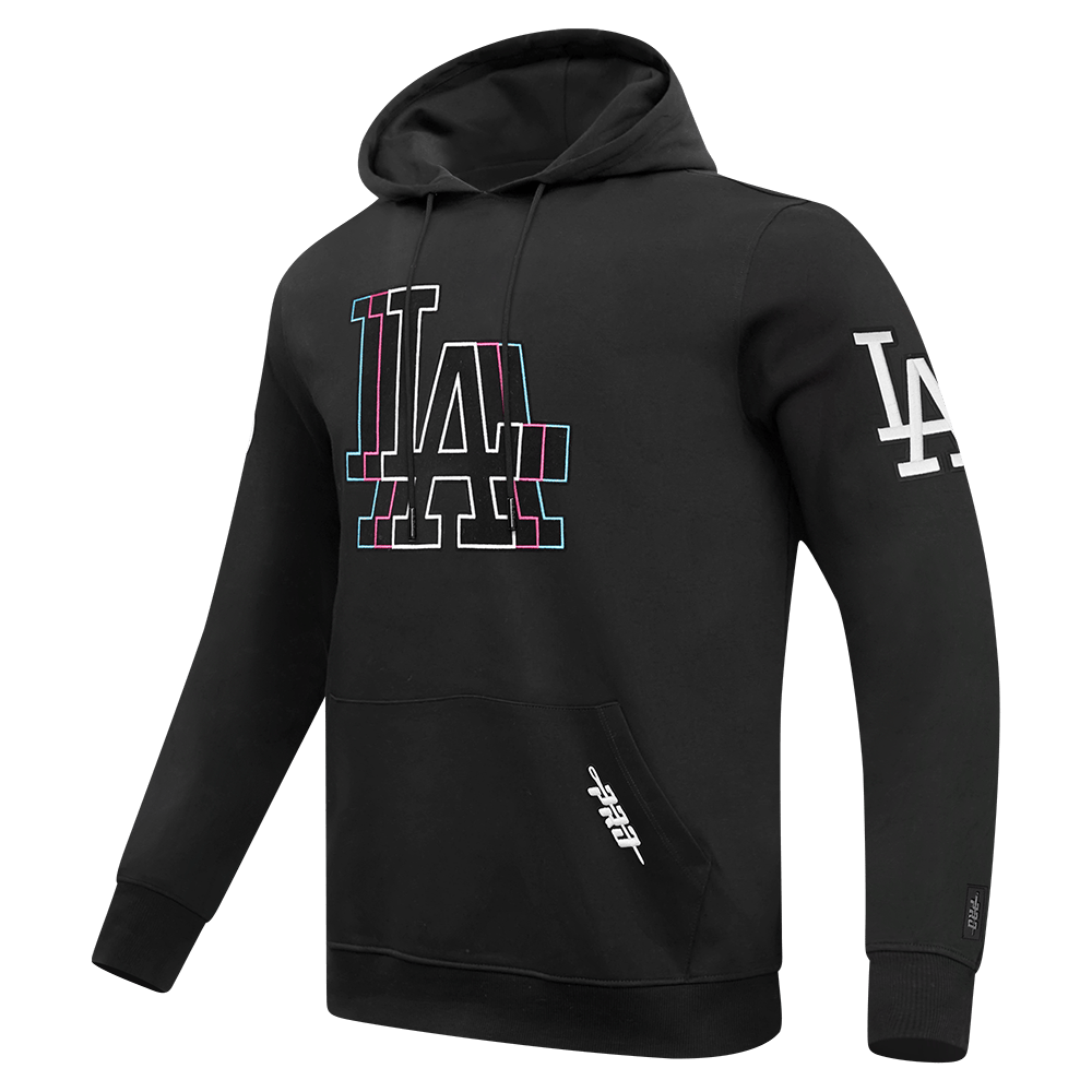 MLB LOS ANGELES DODGERS ECHO LOGO MEN'S FLEECE PULLOVER HOODIE (BLACK)
