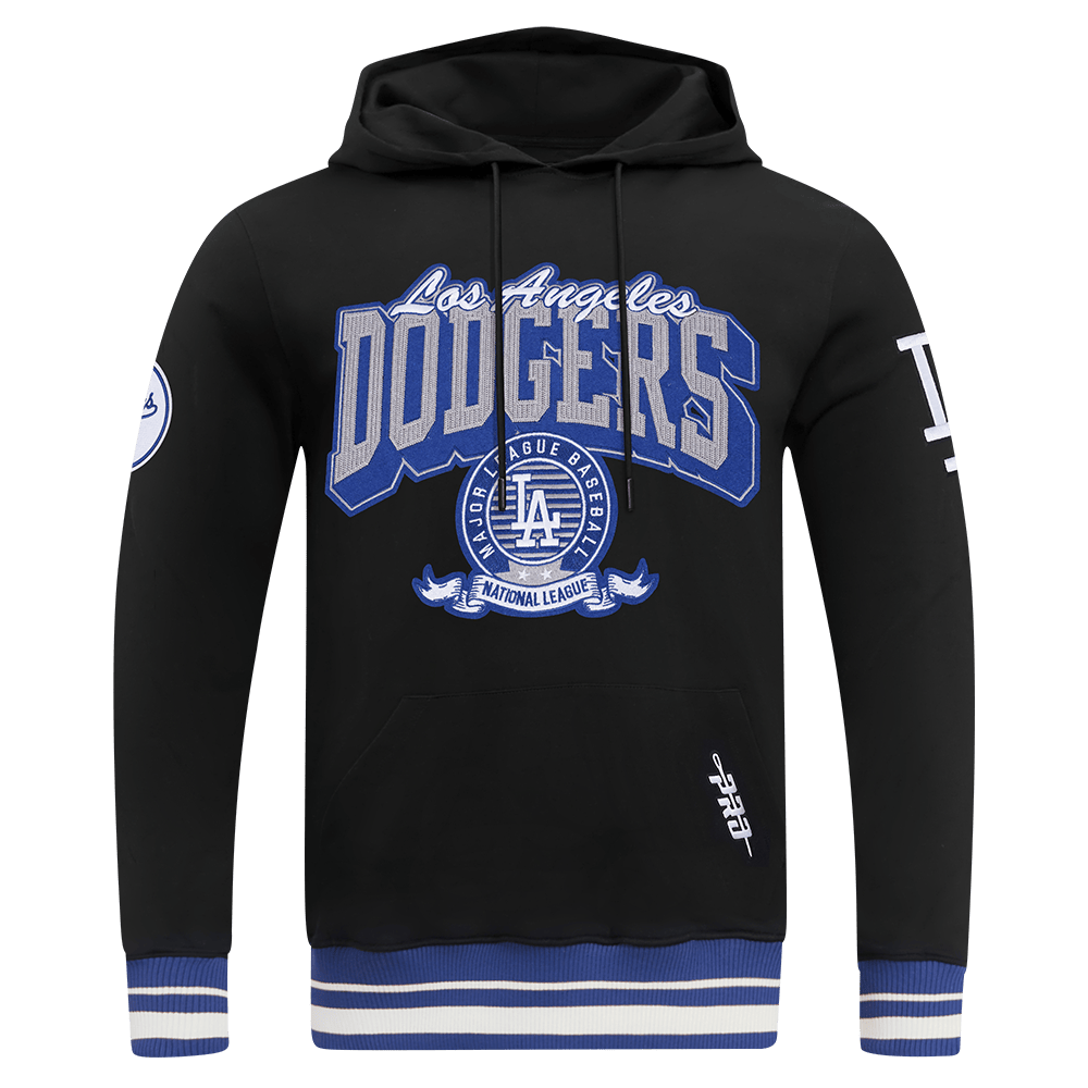 SUDADERA CON CAPUCHA Y CANALES PARA HOMBRE CON ESCUDO DEL EQUIPO MLB LOS ANGELES DODGERS (NEGRO/AZUL DODGER)