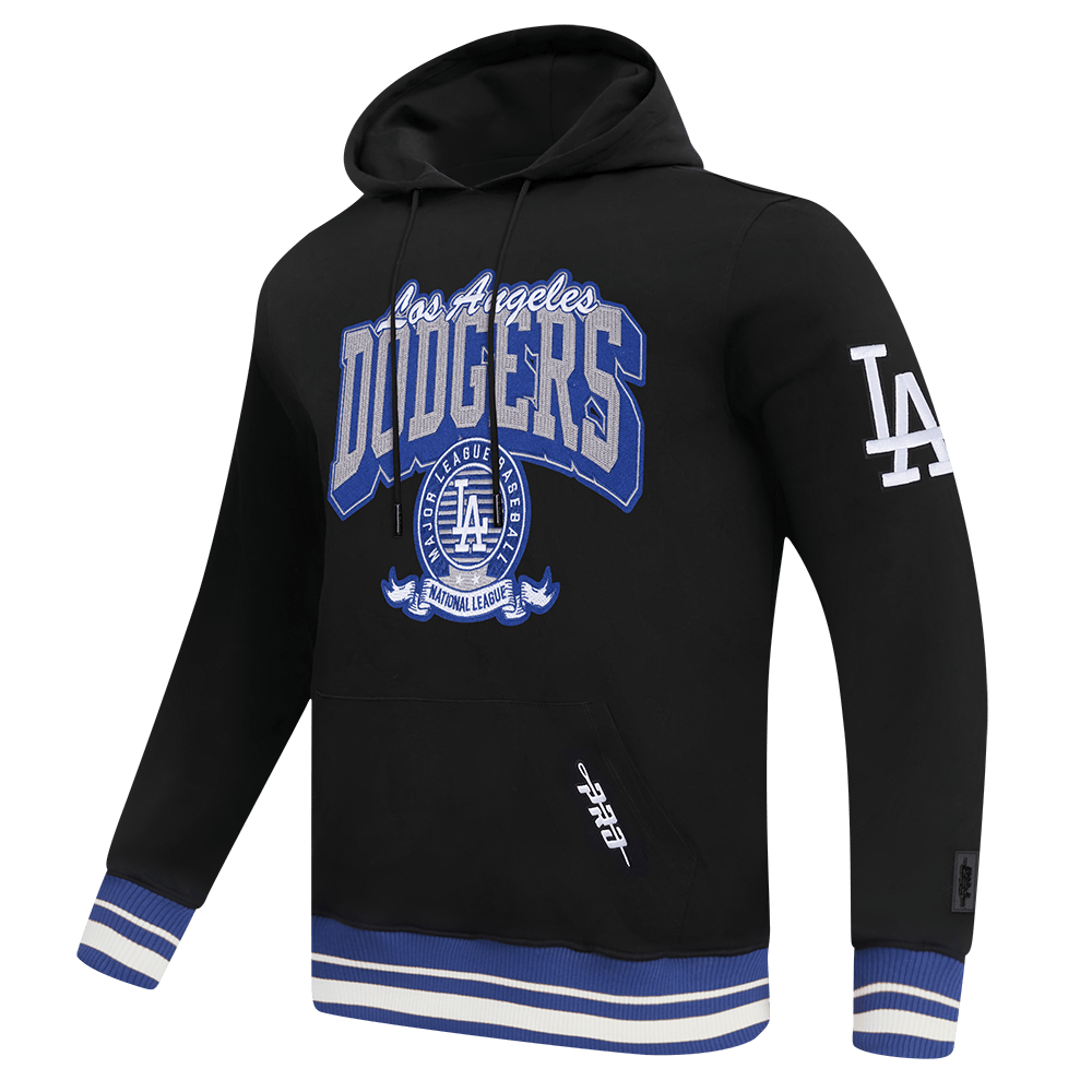 SUDADERA CON CAPUCHA Y CANALES PARA HOMBRE CON ESCUDO DEL EQUIPO MLB LOS ANGELES DODGERS (NEGRO/AZUL DODGER)