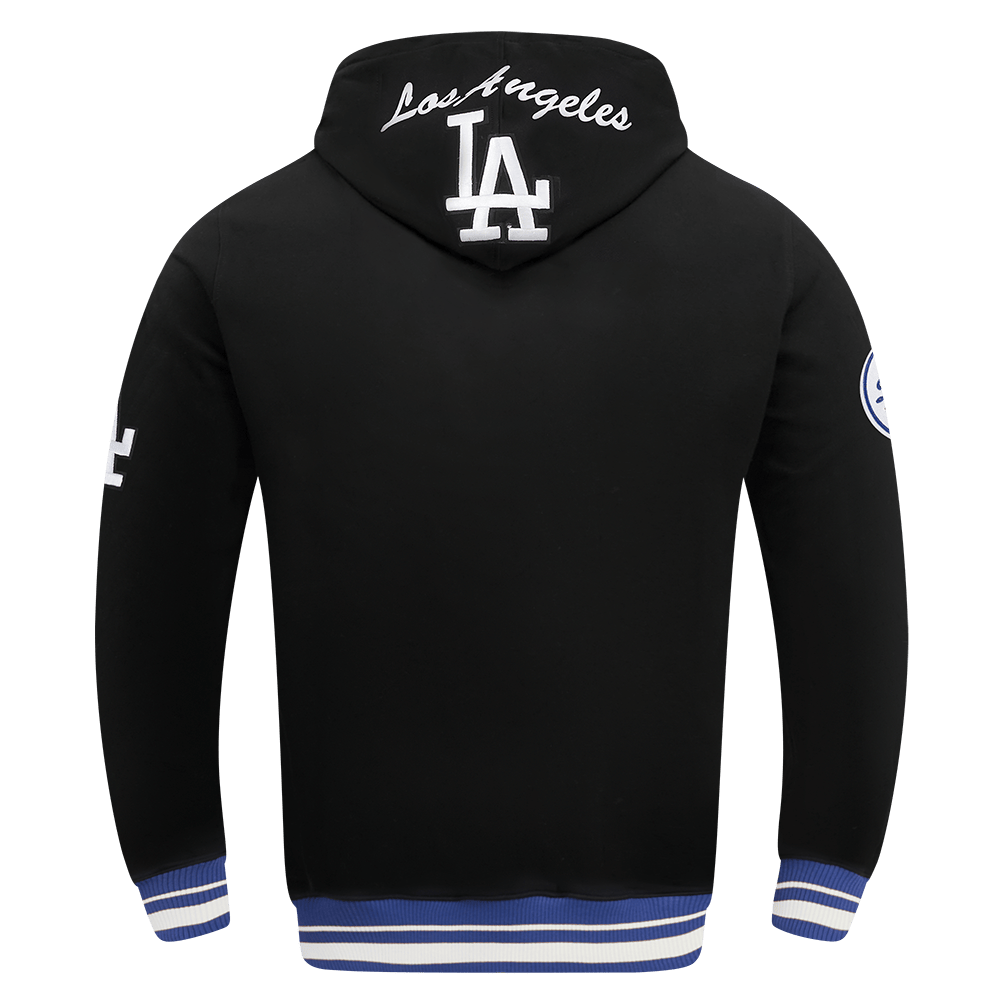 SUDADERA CON CAPUCHA Y CANALES PARA HOMBRE CON ESCUDO DEL EQUIPO MLB LOS ANGELES DODGERS (NEGRO/AZUL DODGER)