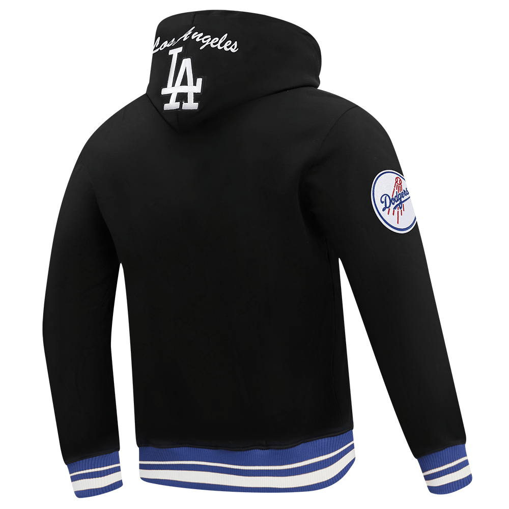 SUDADERA CON CAPUCHA Y CANALES PARA HOMBRE CON ESCUDO DEL EQUIPO MLB LOS ANGELES DODGERS (NEGRO/AZUL DODGER)