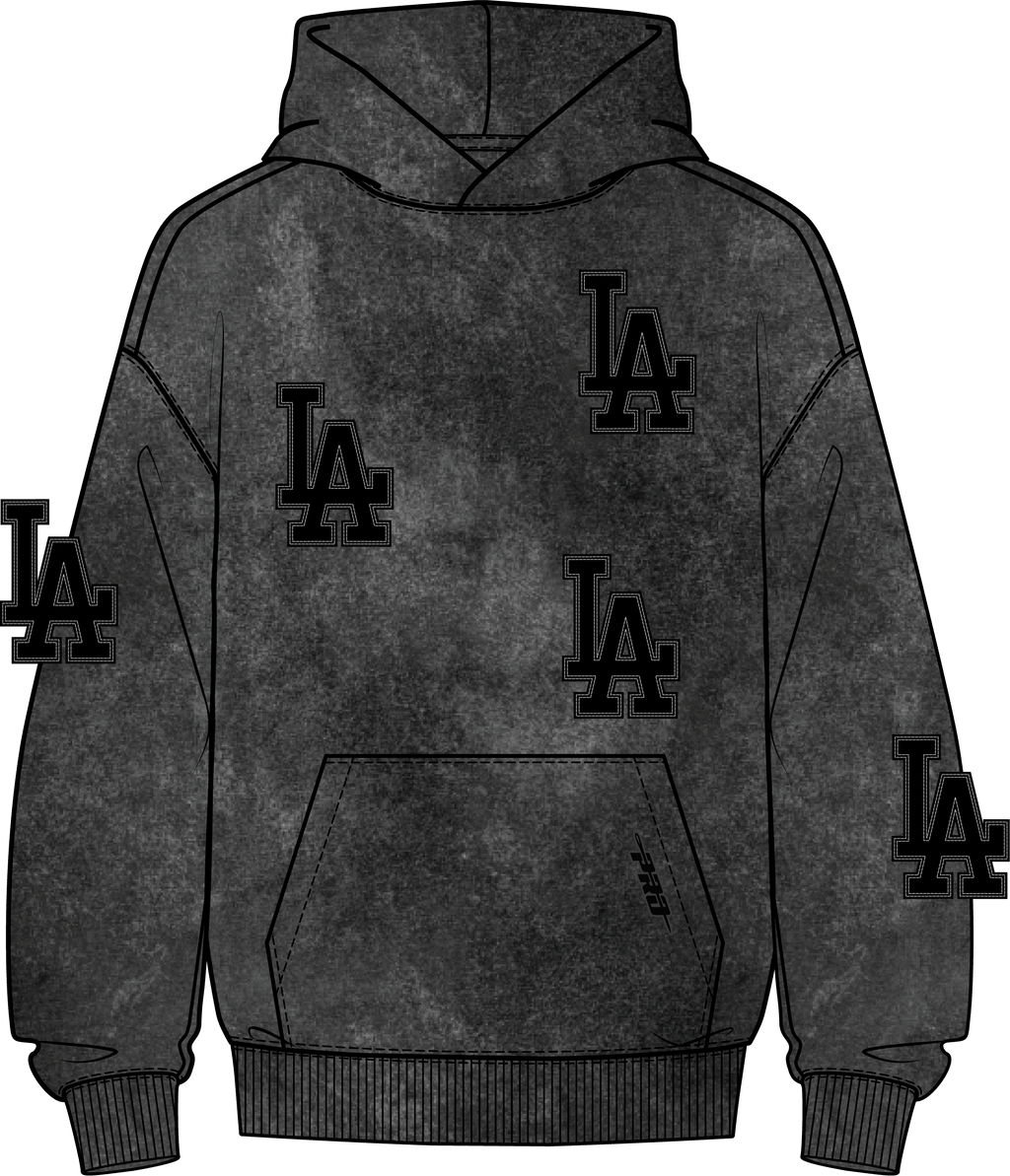 MLB LOS ANGELES DODGERS WASHED VANGUARD PARA HOMBRE LAVADO CON ENZIMAS HOMBROS CAÍDOS (NEGRO LAVADO)
