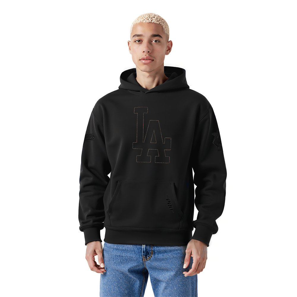 MLB LOS ANGELES DODGERS SUDADERA CON CAPUCHA PO DE FELPA CON HOMBROS CAÍDOS PARA HOMBRE BLACKOUT (NEGRA)