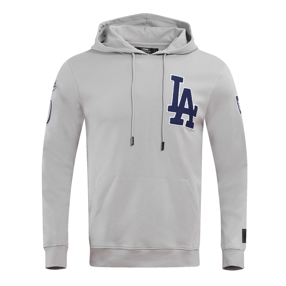 MLB LOS ANGELES DODGERS SUDADERA CON CAPUCHA CLÁSICA DE CHENILLA PARA HOMBRE (GRIS)