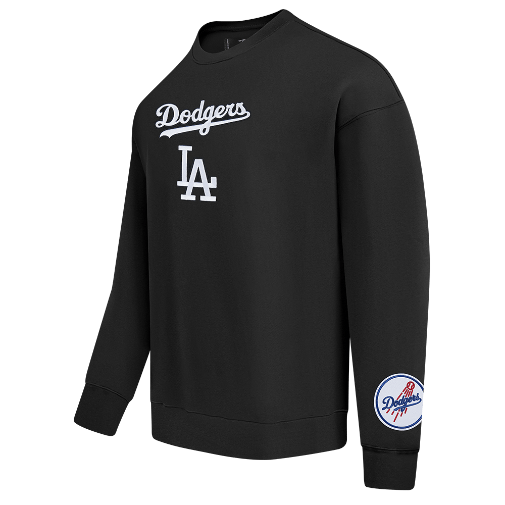 MLB LOS ANGELES DODGERS WINGSPAN MEN'S DROP SHOULDER FLC CREWNECK (BLACK/DODGER BLUE)