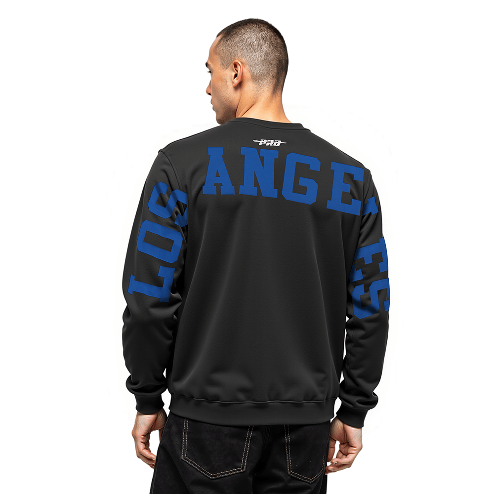 MLB LOS ANGELES DODGERS WINGSPAN MEN'S DROP SHOULDER FLC CREWNECK (BLACK/DODGER BLUE)