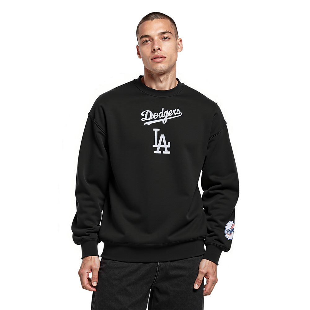 MLB LOS ANGELES DODGERS WINGSPAN MEN'S DROP SHOULDER FLC CREWNECK (BLACK)