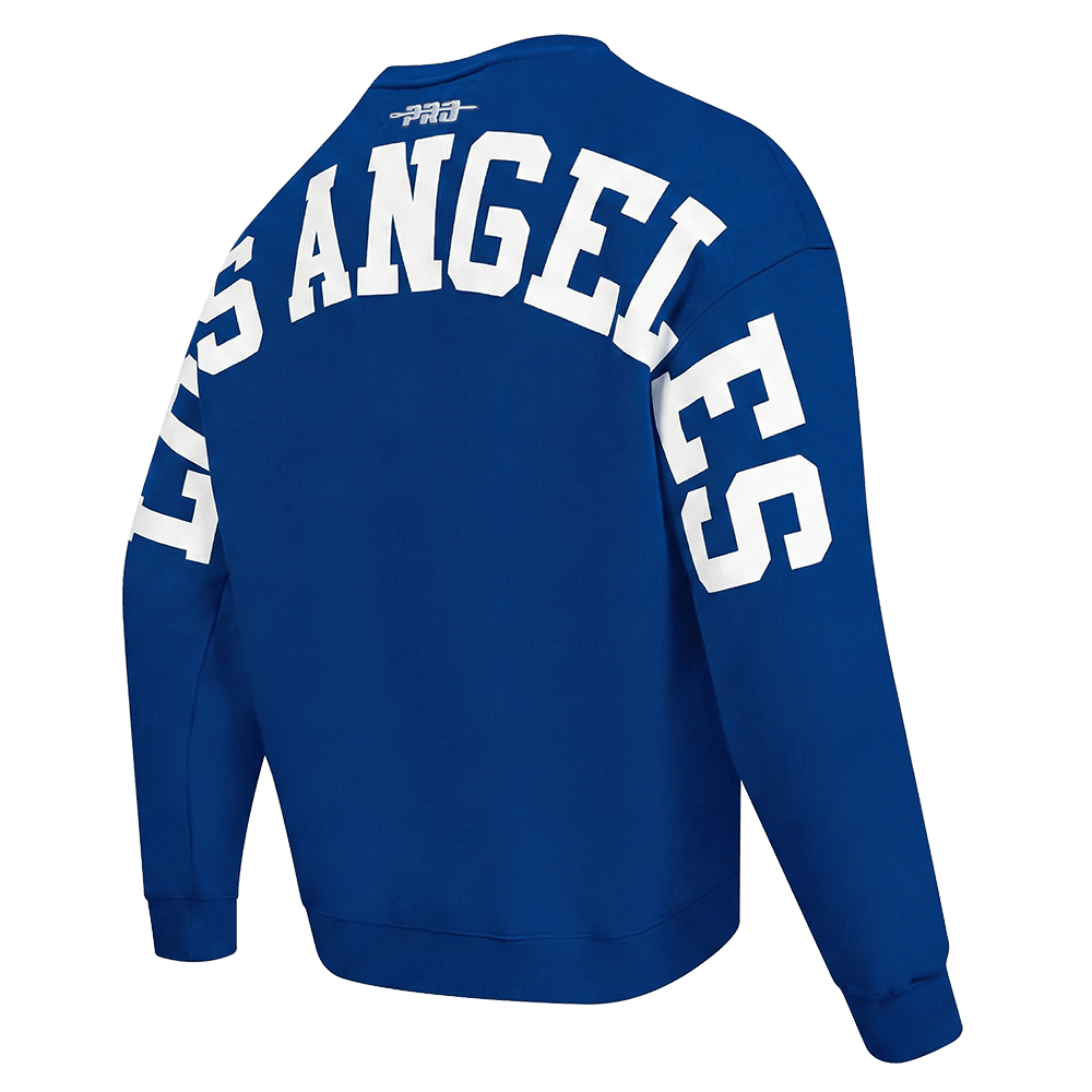 MLB LOS ANGELES DODGERS WINGSPAN SUECA DE FORRO POLAR CON CUELLO REDONDO Y HOMBROS CAÍDOS PARA HOMBRE (AZUL DODGER)