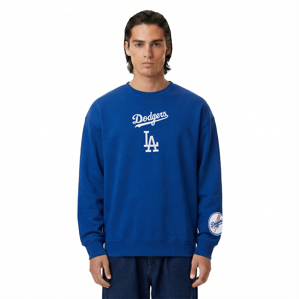 MLB LOS ANGELES DODGERS WINGSPAN SUECA DE FORRO POLAR CON CUELLO REDONDO Y HOMBROS CAÍDOS PARA HOMBRE (AZUL DODGER)