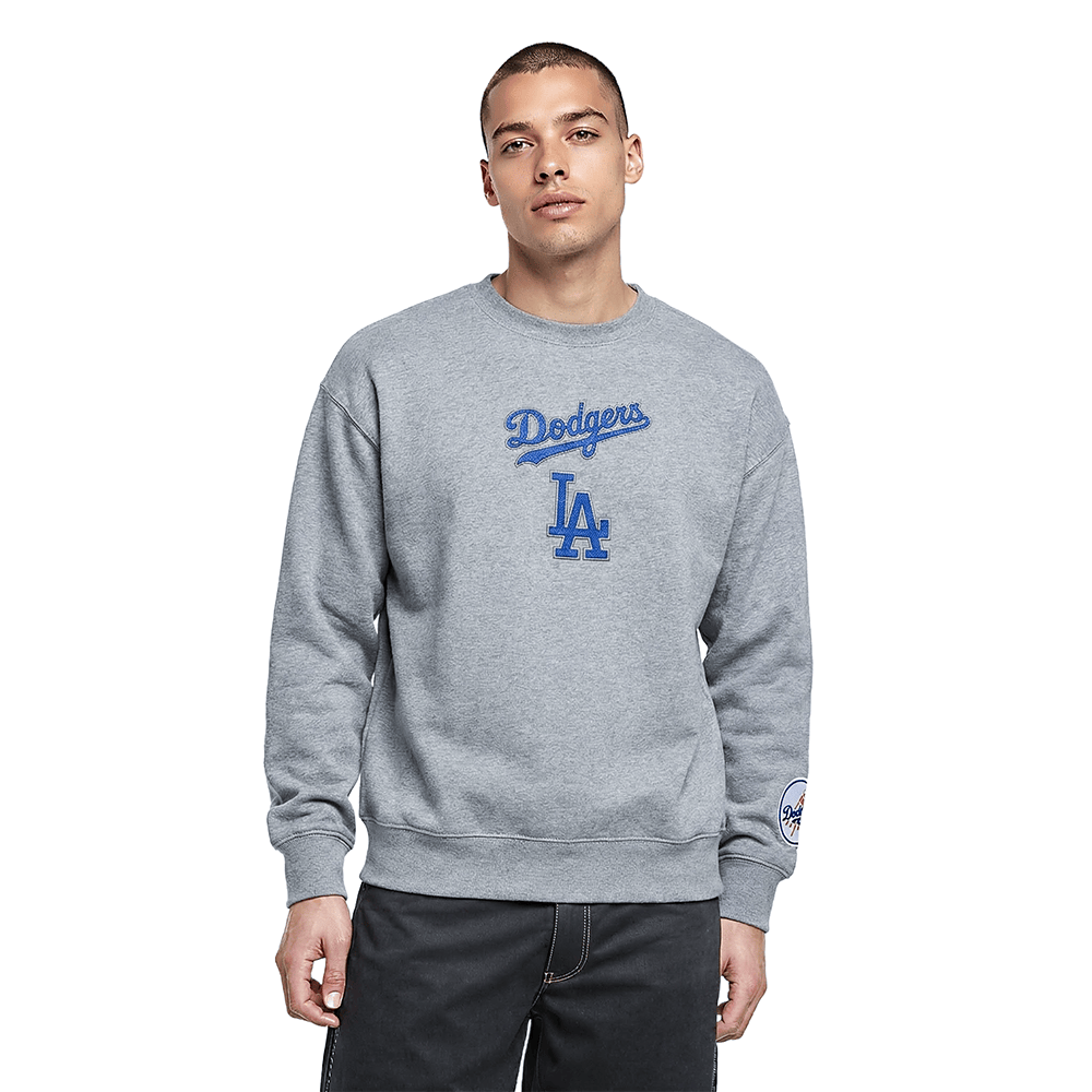 MLB LOS ANGELES DODGERS WINGSPAN MEN'S DROP SHOULDER FLC CREWNECK (DARK HEATHER GRAY)