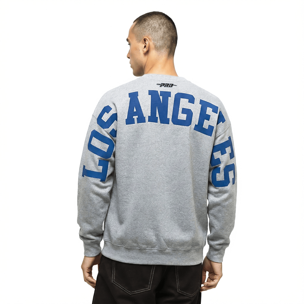 MLB LOS ANGELES DODGERS WINGSPAN MEN'S DROP SHOULDER FLC CREWNECK (DARK HEATHER GRAY)