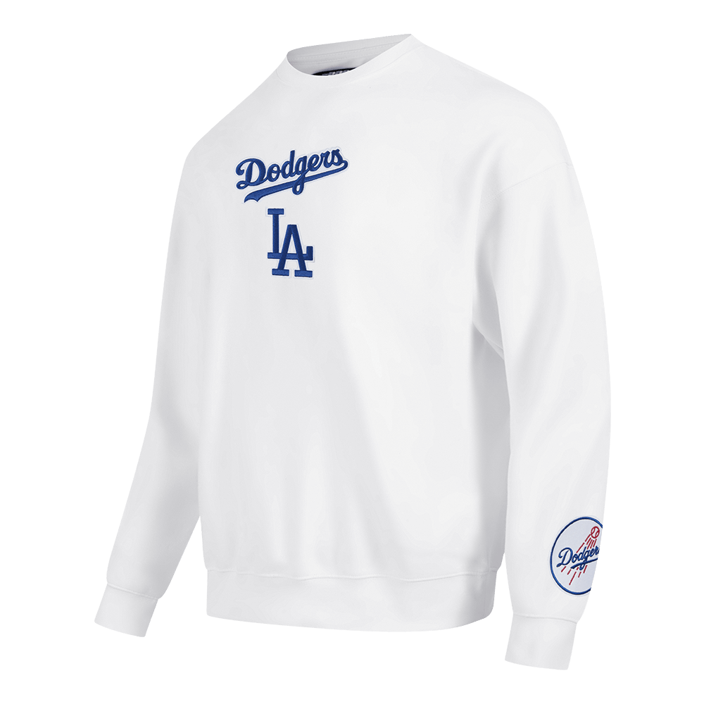 MLB LOS ANGELES DODGERS WINGSPAN SUECO DE FORRO POLAR CON CUELLO REDONDO Y HOMBROS CAÍDOS PARA HOMBRE (BLANCO)