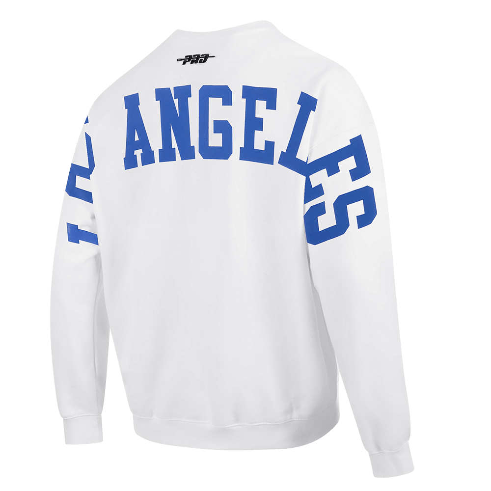 MLB LOS ANGELES DODGERS WINGSPAN SUECO DE FORRO POLAR CON CUELLO REDONDO Y HOMBROS CAÍDOS PARA HOMBRE (BLANCO)