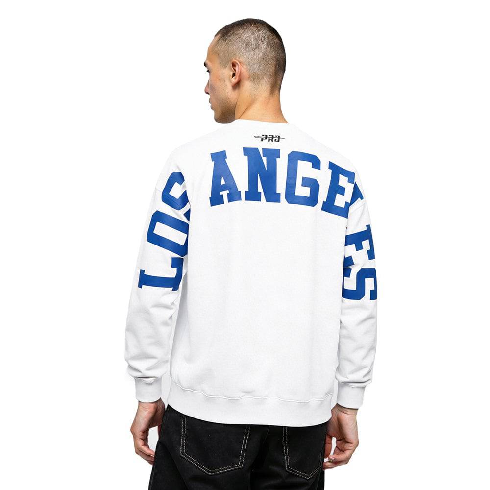 MLB LOS ANGELES DODGERS WINGSPAN SUECO DE FORRO POLAR CON CUELLO REDONDO Y HOMBROS CAÍDOS PARA HOMBRE (BLANCO)