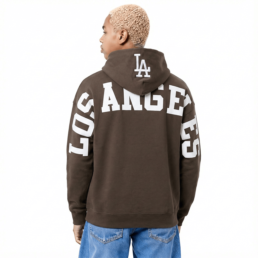 MLB LOS ANGELES DODGERS WINGSPAN MEN'S DROP SHOULDER FLC PO HOODIE V2 (BROWN)