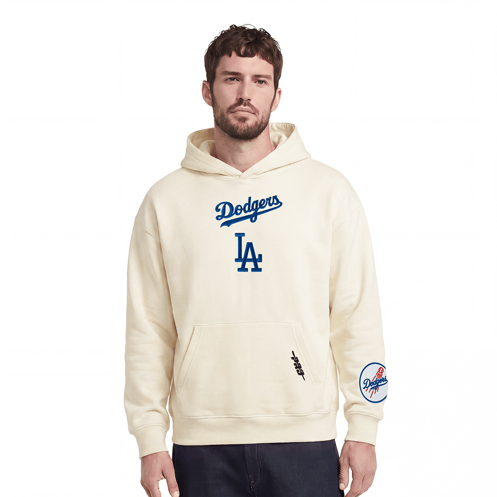 MLB LOS ANGELES DODGERS WINGSPAN MEN'S DROP SHOULDER FLC PO HOODIE V (EGGSHELL)