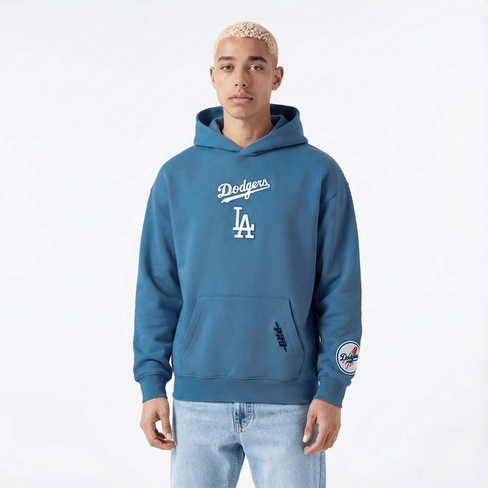 MLB LOS ANGELES DODGERS WINGSPAN MEN'S DROP SHOULDER FLC PO HOODIE V2 (STEEL BLUE)