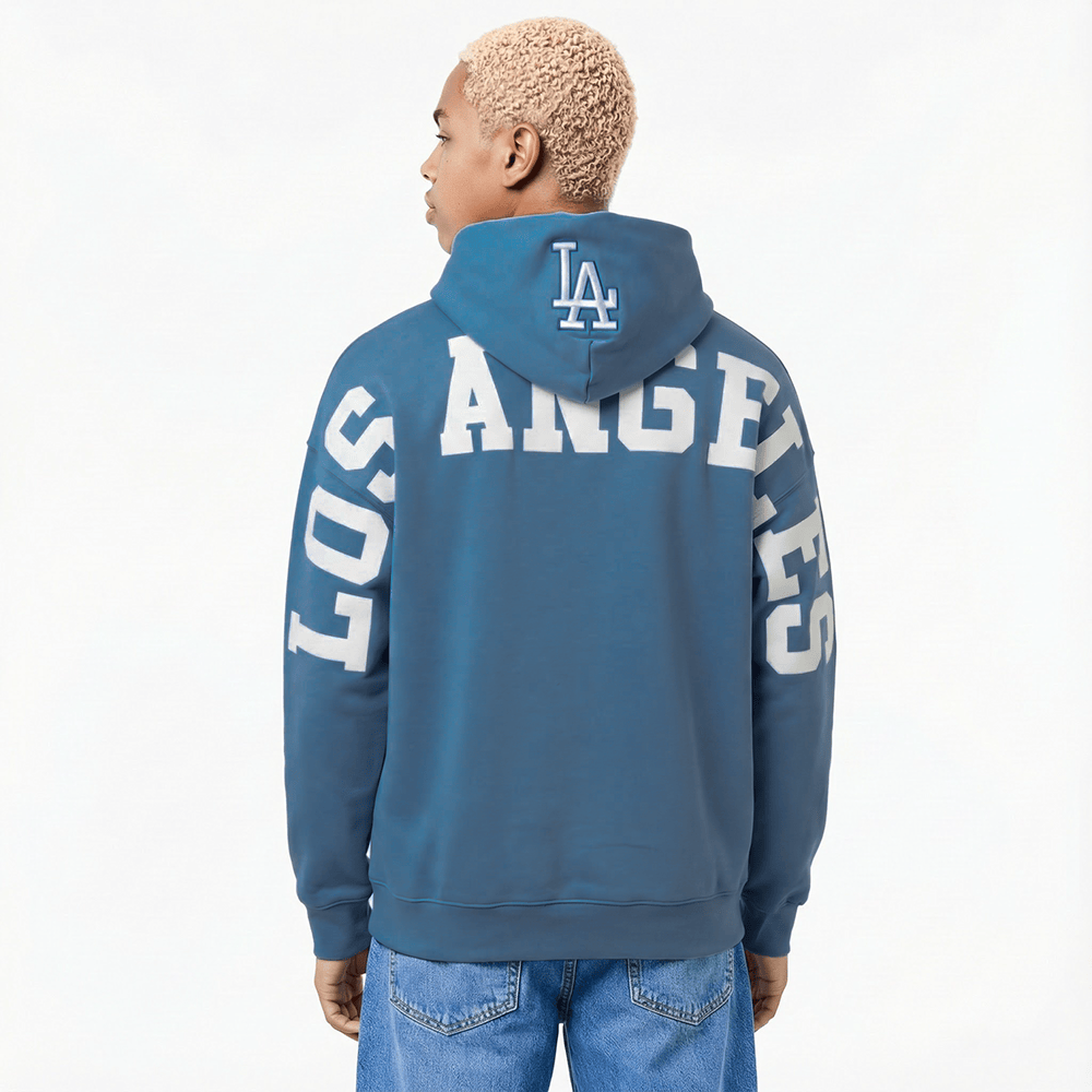 MLB LOS ANGELES DODGERS WINGSPAN MEN'S DROP SHOULDER FLC PO HOODIE V2 (STEEL BLUE)