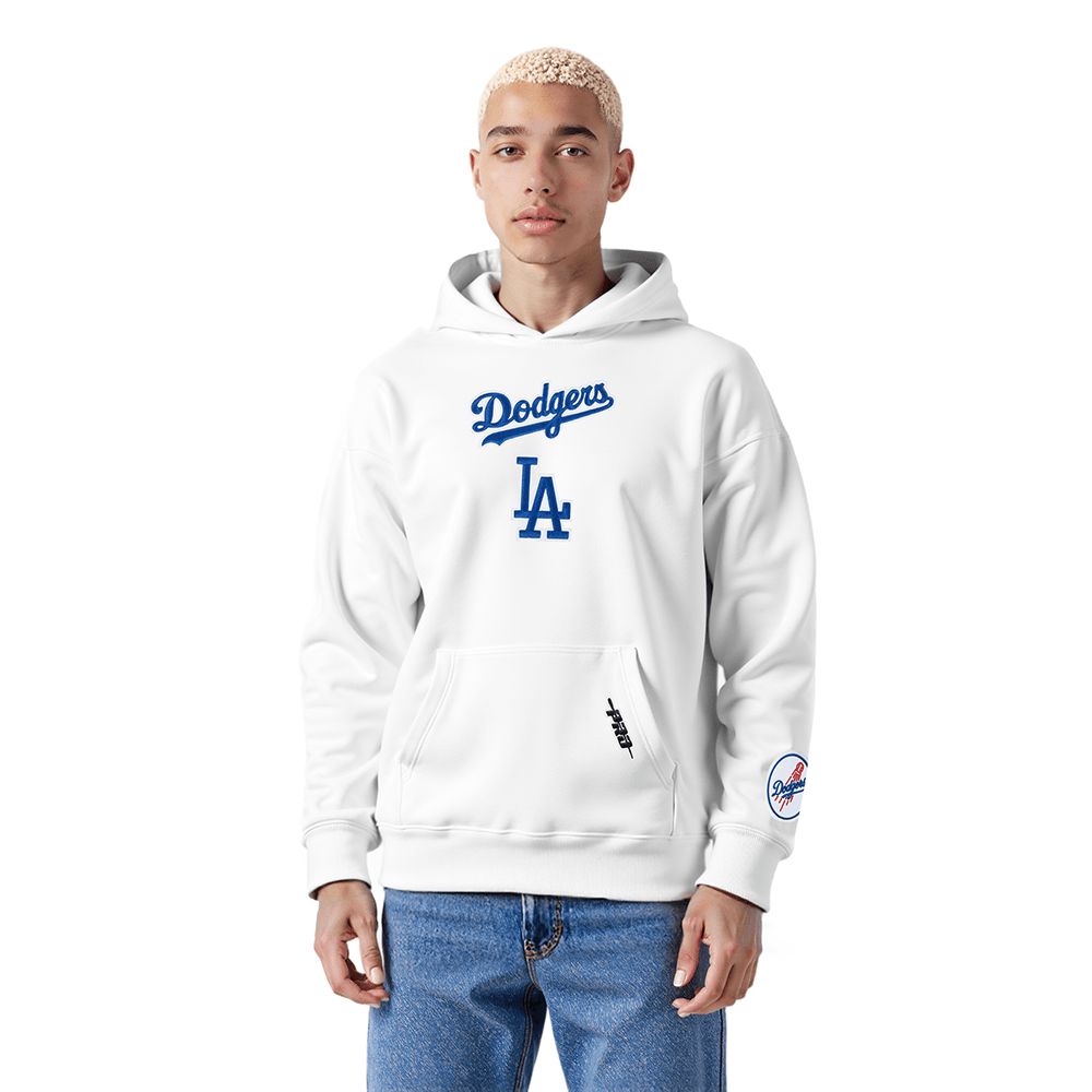 MLB LOS ANGELES DODGERS WINGSPAN SUDADERA CON CAPUCHA FLC PO PARA HOMBRE DE HOMBROS CAÍDOS V2 (BLANCA)