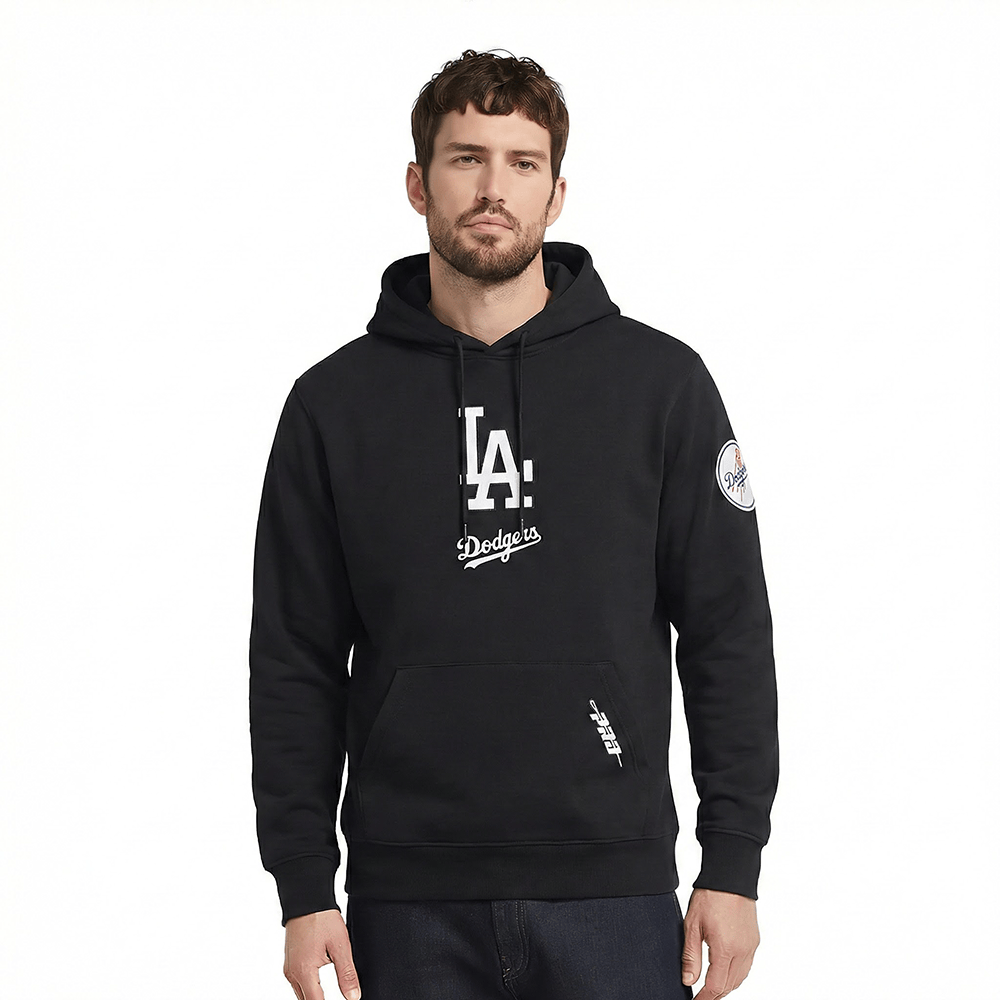 MLB LOS ANGELES DODGERS CLASSIC CHENILLE MEN'S DK PO HOODIE (BLACK)