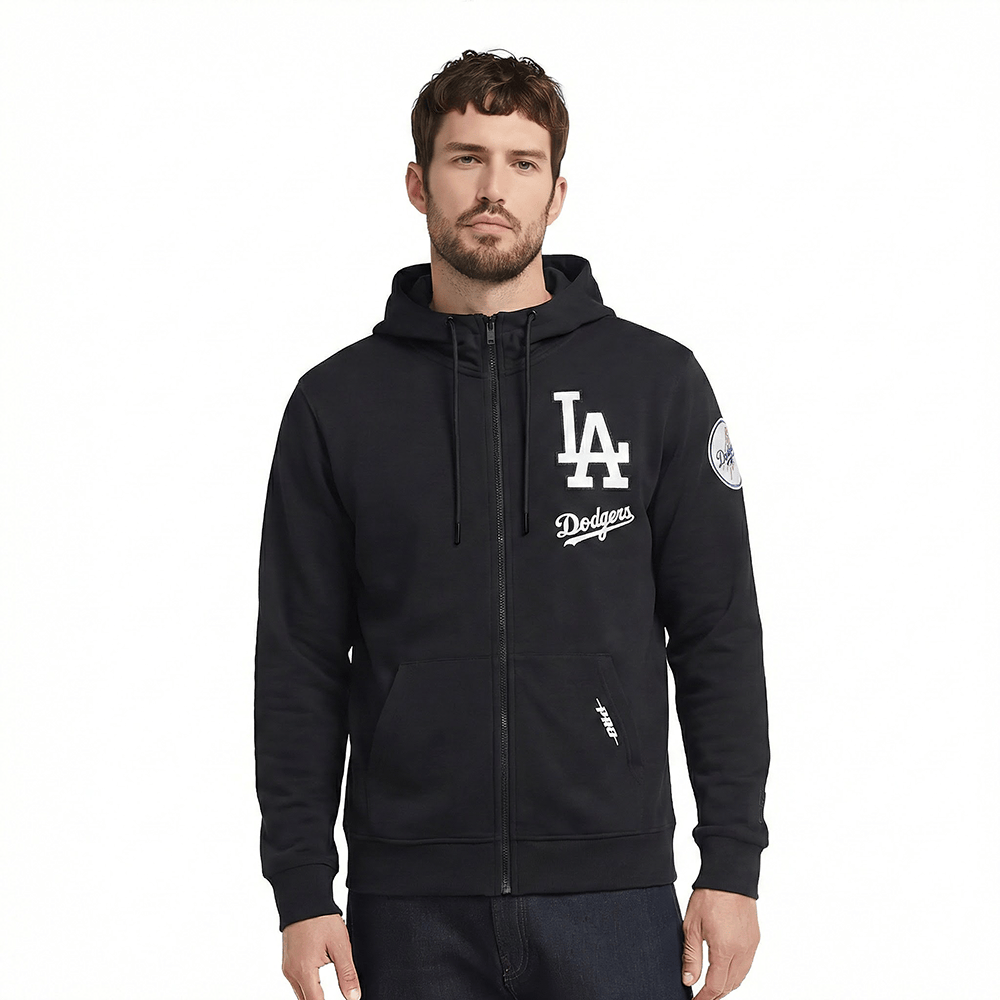 MLB LOS ANGELES DODGERS CLASSIC CHENILLE MEN'S DK FZ HOODIE (BLACK)