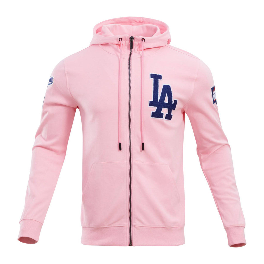 MLB LOS ANGELES DODGERS CLASSIC CHENILLE MEN'S FULL ZIP PULLOVER HOODIE (PINK)