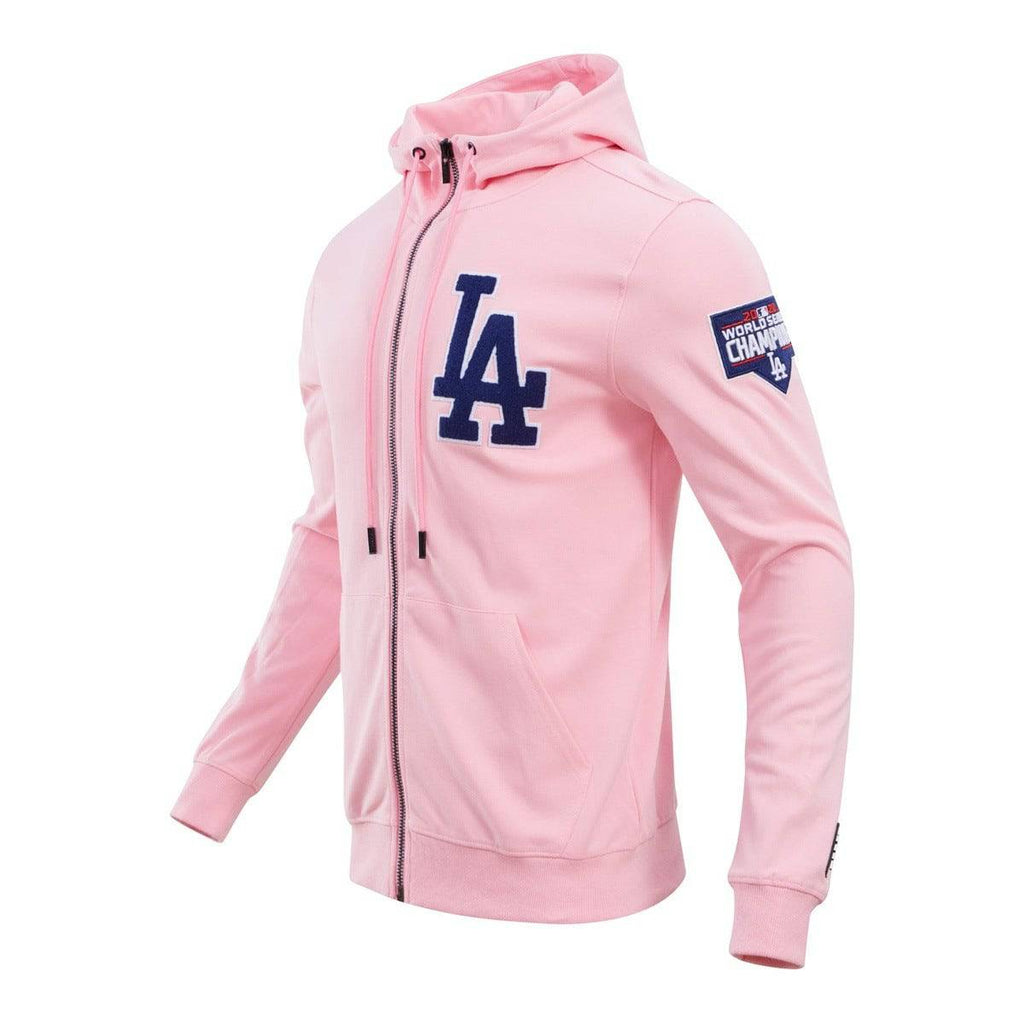 MLB LOS ANGELES DODGERS CLASSIC CHENILLE MEN'S FULL ZIP PULLOVER HOODIE (PINK)