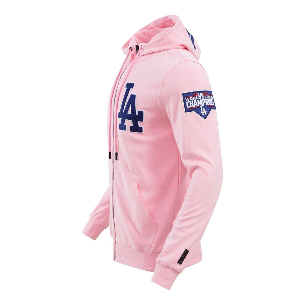 MLB LOS ANGELES DODGERS CLASSIC CHENILLE MEN'S FULL ZIP PULLOVER HOODIE (PINK)