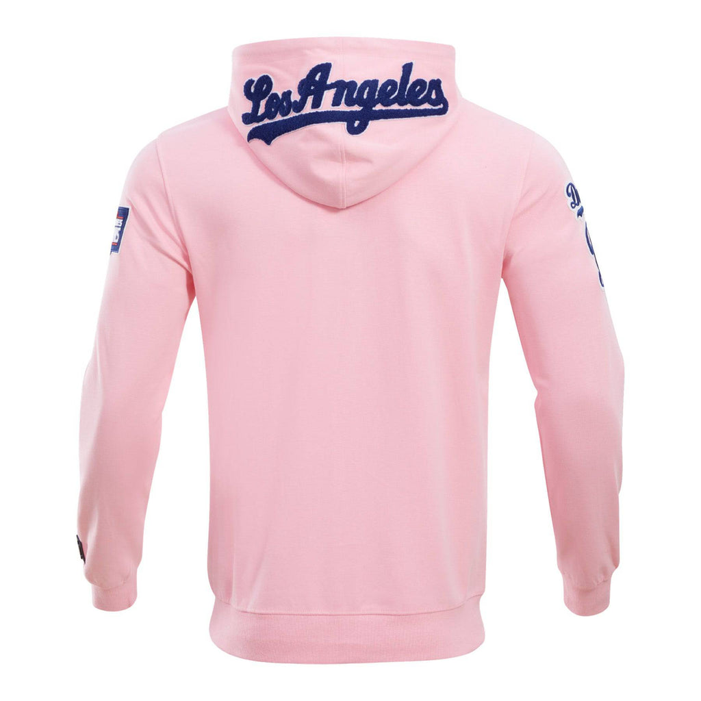MLB LOS ANGELES DODGERS CLASSIC CHENILLE MEN'S FULL ZIP PULLOVER HOODIE (PINK)