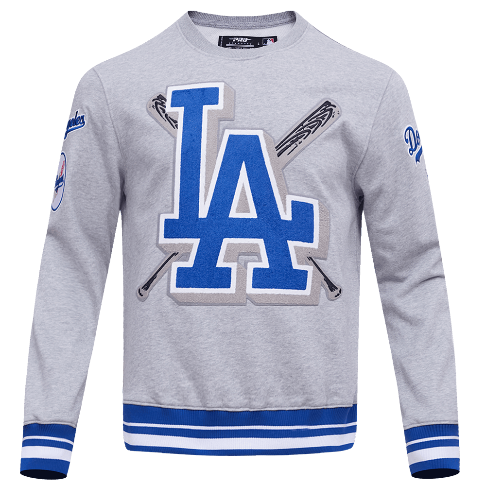 MLB LOS ANGELES DODGERS MASHUP MEN'S RIB CREWNECK (HEATHER GREY/DODGER BLUE)