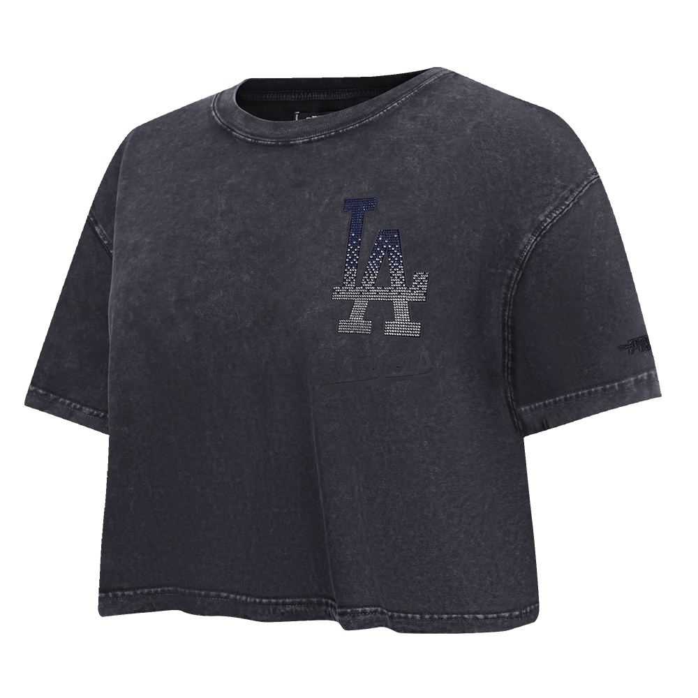 MLB LOS ANGELES DODGERS WASHED JEWELS WOMEN'S S/S BOXY TOP (WASHED BLACK)