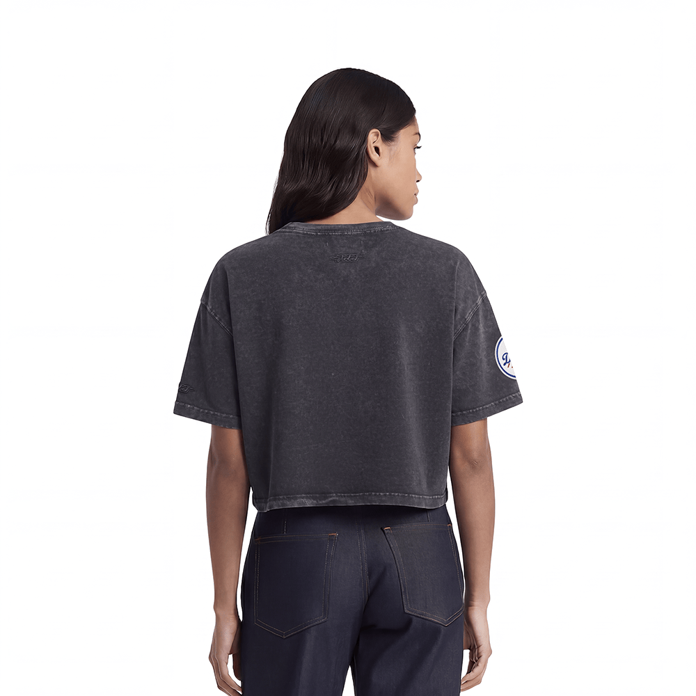 MLB LOS ANGELES DODGERS WASHED JEWELS WOMEN'S S/S BOXY TOP (WASHED BLACK)