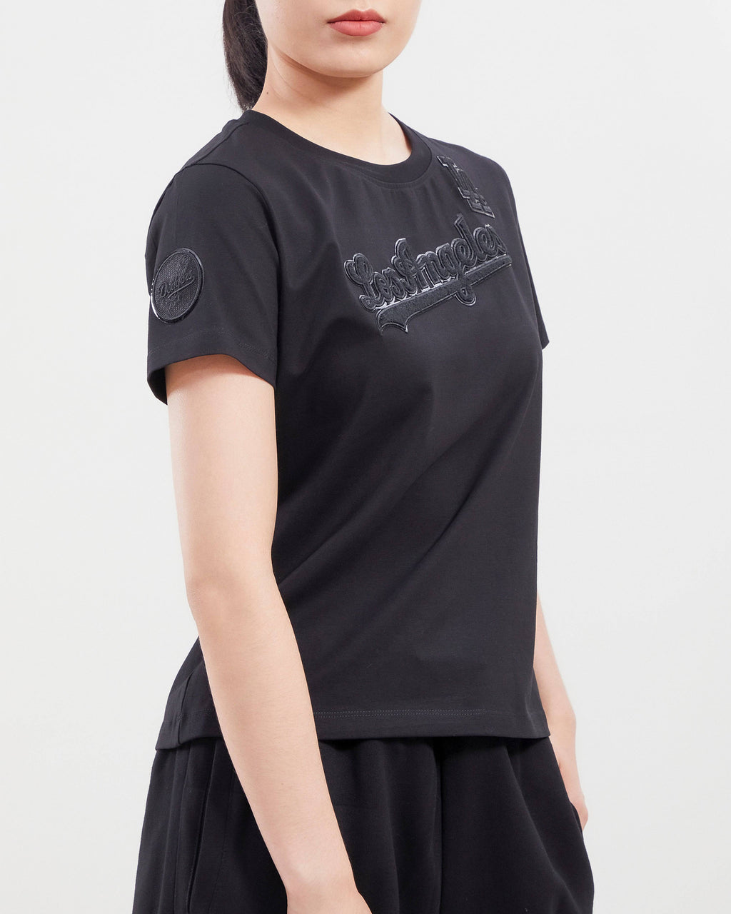 MLB LOS ANGELES DODGERS TRIPLE BLACK WOMEN'S SINGLE JERSEY SLIM FIT TOP (TRIPLE BLACK)