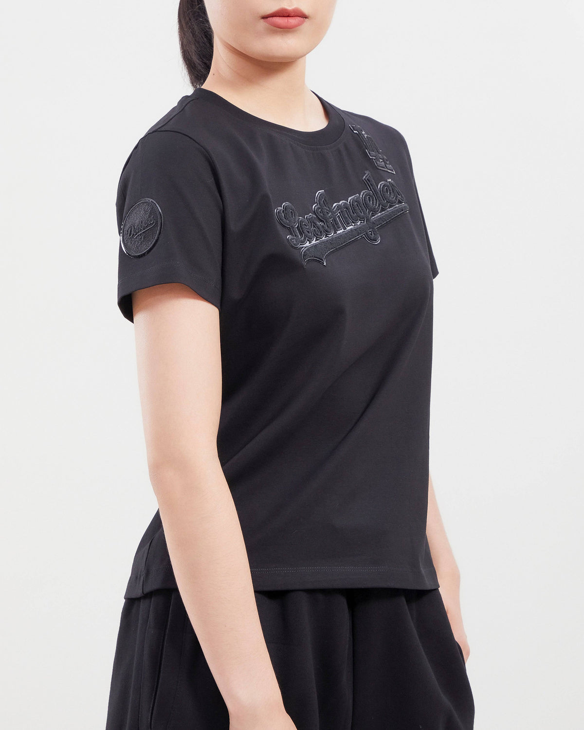 MLB LOS ANGELES DODGERS TRIPLE BLACK WOMEN'S SINGLE JERSEY SLIM FIT TOP (TRIPLE BLACK)